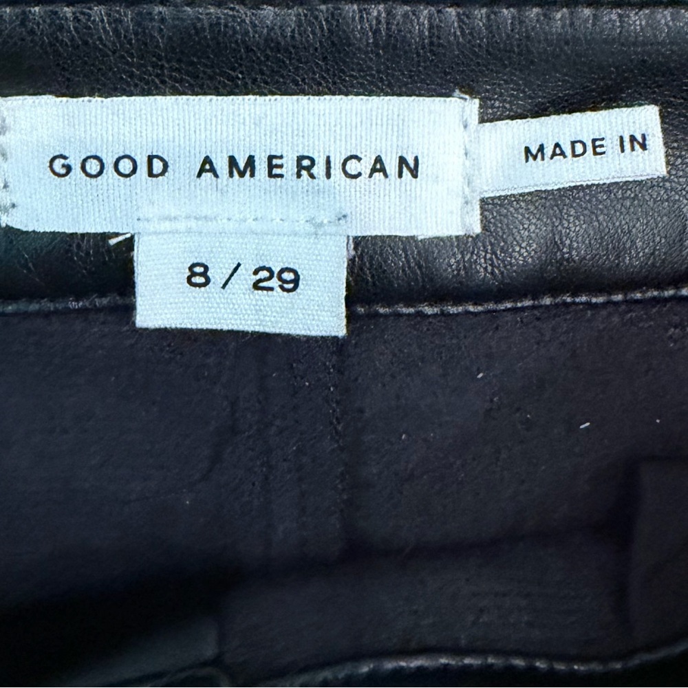 Good American Faux Leather Wide Leg Crop Trousers Pants Black Size 8/29 $185 - Picture 5 of 5